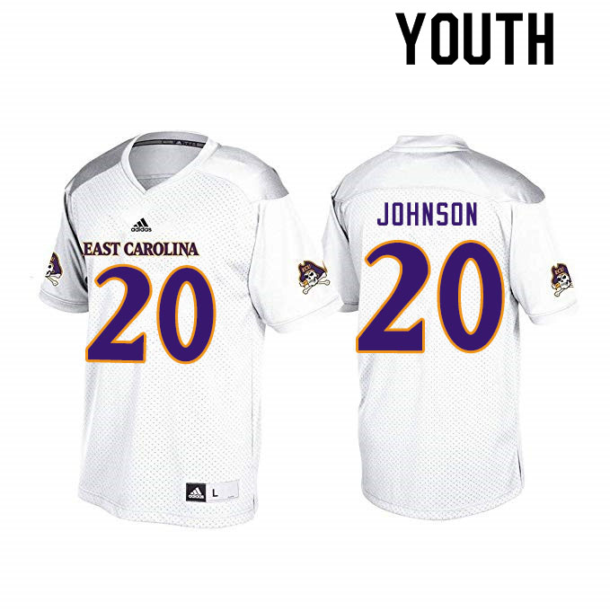 Youth #20 Nolan Johnson ECU Pirates College Football Jerseys Sale-White